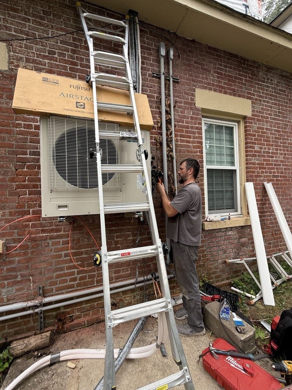 New Fujitsu outdoor ductless split system unit installation